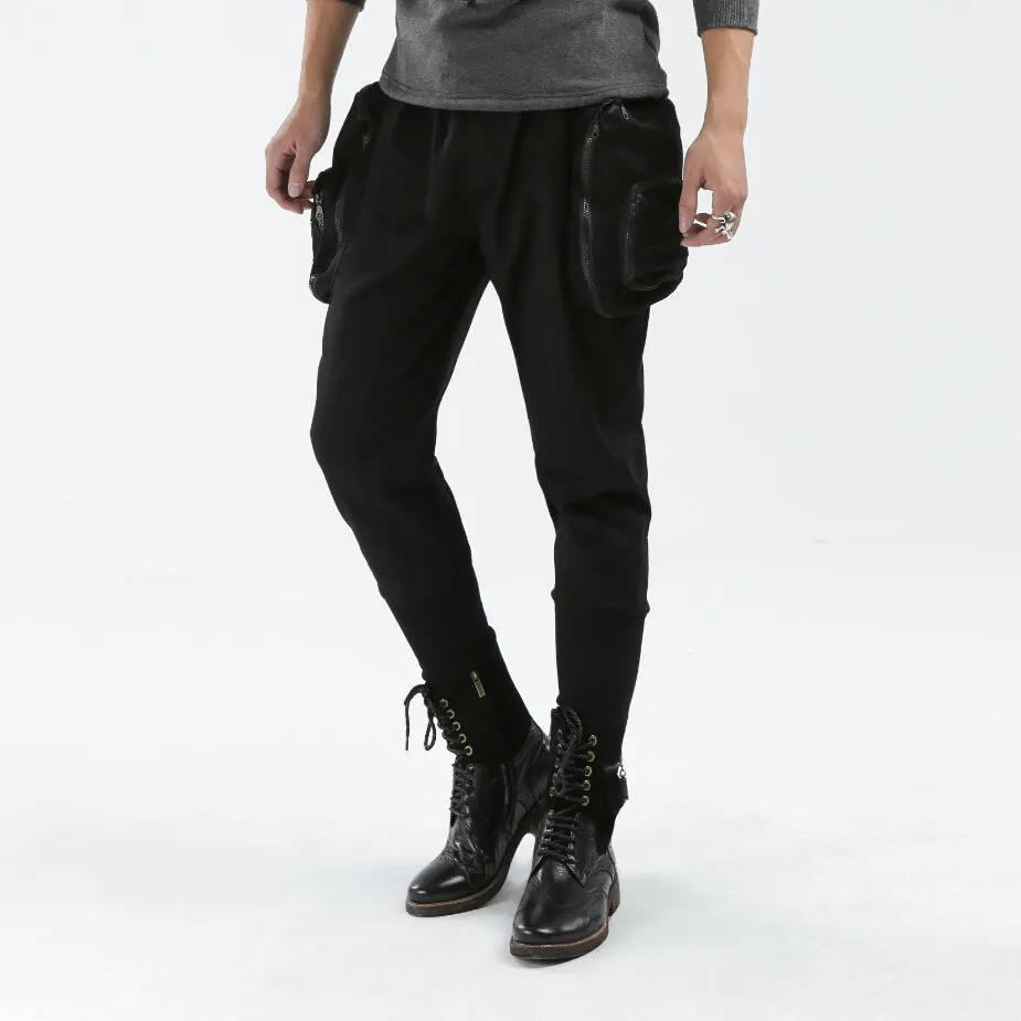 

Autumn and winter fashion brand Korean men's personality pocket stitching feet pants fashion loose harem pants