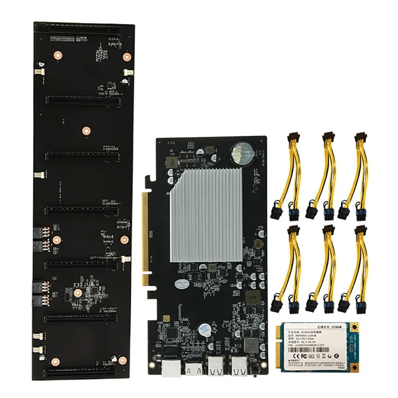 

ETH-HSW2 BTC Mining Motherboard with 128G SSD+6X8Pin Power Cord 6 Cards PCIEX16 Graphics Slot 70mm DDR3 DIMM Motherboard