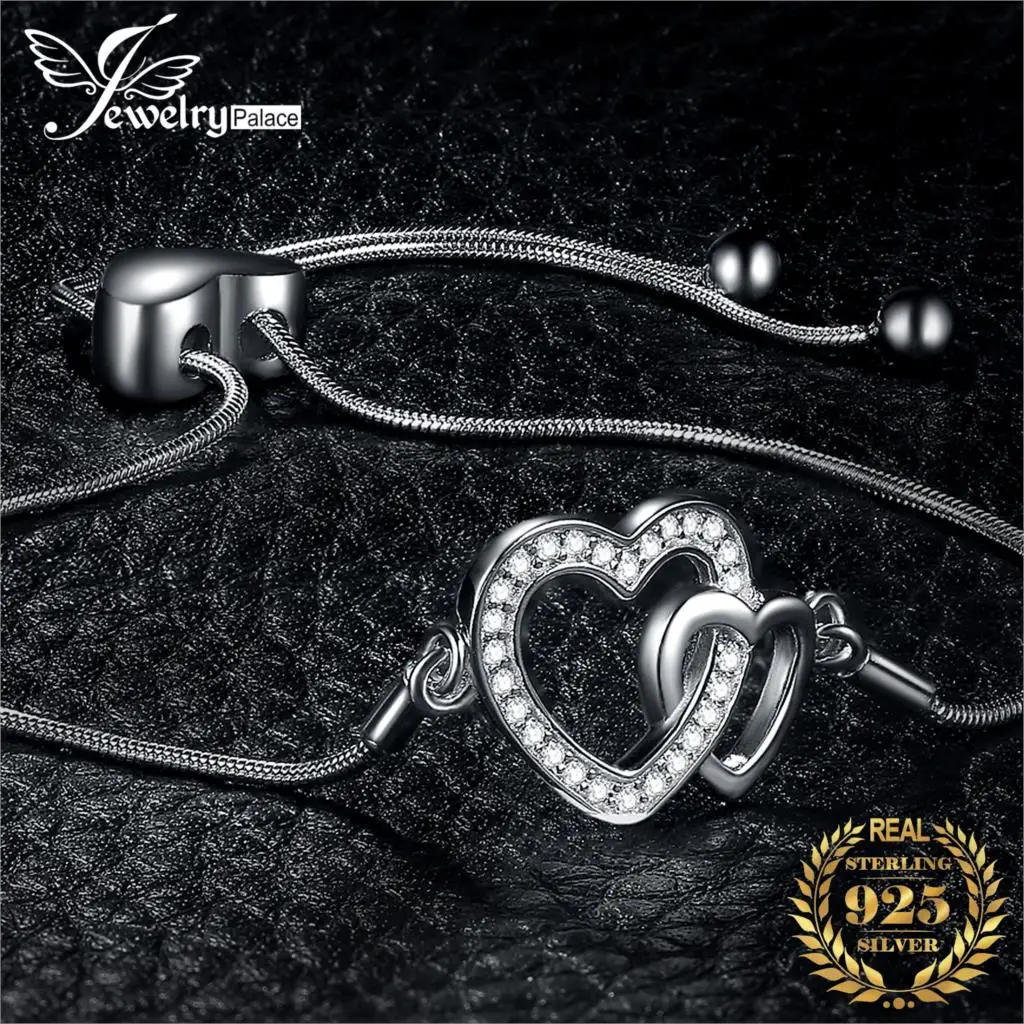 JewelryPalace переплетенных два сердца 0.2ct кубический цирконий регулируемый браслет стерлингового серебра 925 подарки для Для женщин украшений