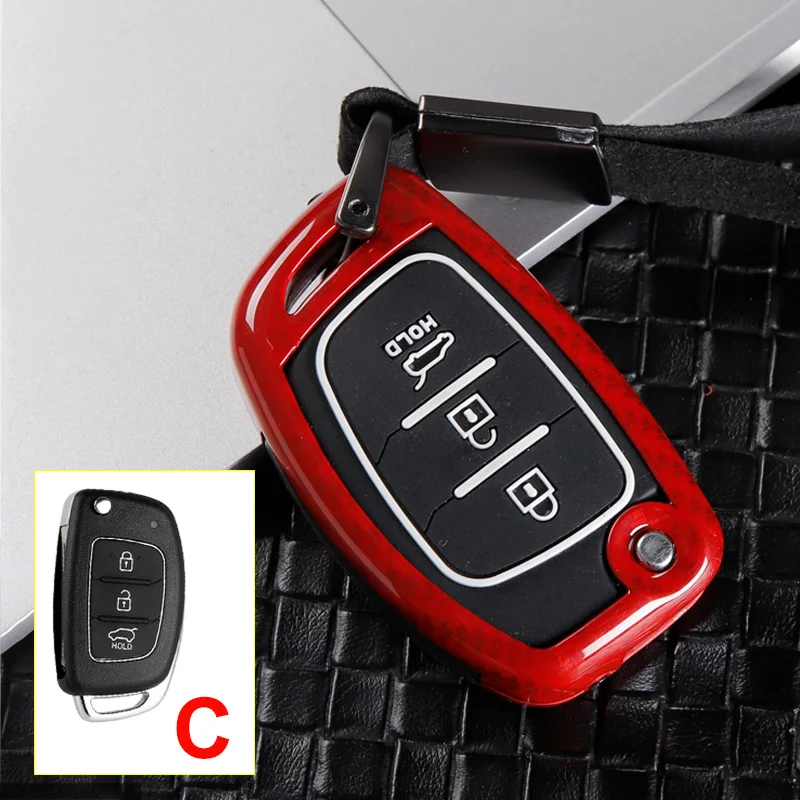 C Carbon Red Новинка, горячая Распродажа, чехол для ключей автомобиля из цинкового сплава, брелок для hyundai Tucson Creta ix25 i20 10 i30 Verna Mistra Elantra Solaris Accent - Название цвета: C Carbon Red