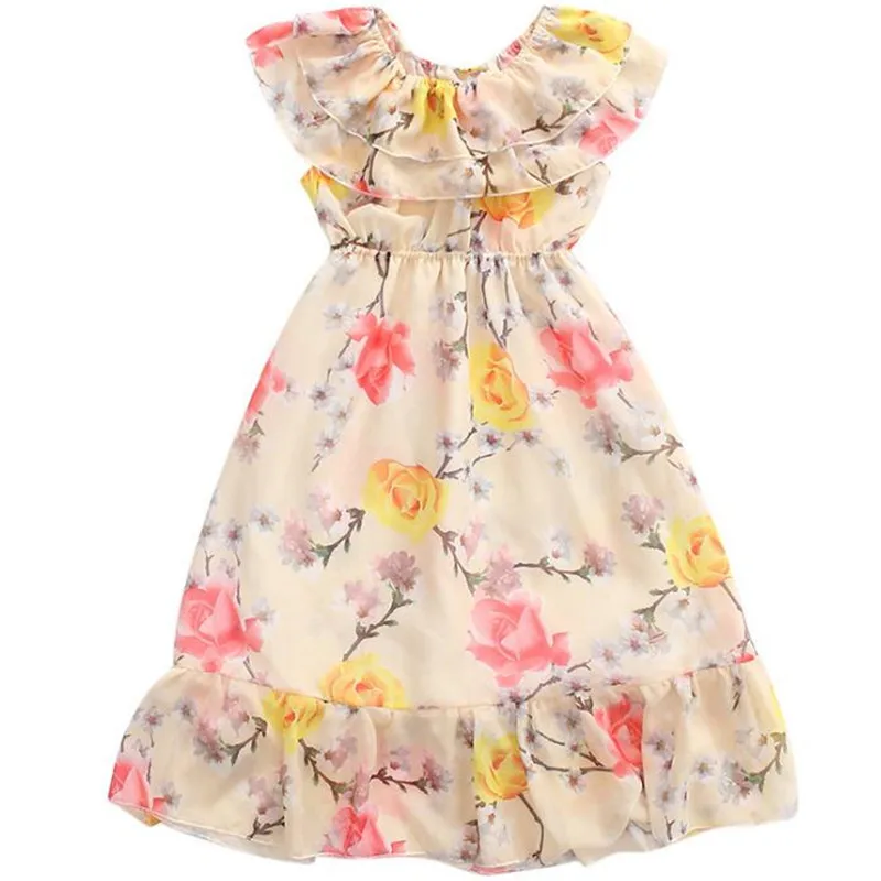 

Girls' Beach dress super fairy new middle and large children's Floral Chiffon Princess seaside holiday dress kids clothes girls