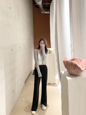 

Pants women's trousers ninth pants casual all-match comfortable loose solid color high waist straight sports