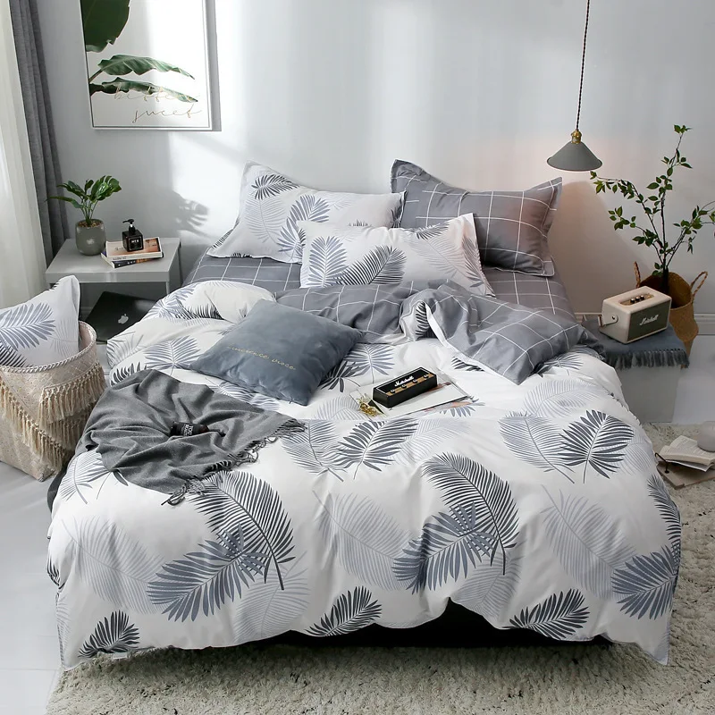 Simple bedding set white leaf pillowcase quilt cover sheet Nordic quilt cover
