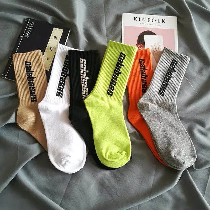 Streetwear Skateboard Harajuku CPFM Kanye West Socks Letter Coconut 350 Calabasas Rap Basketball Hip Hop Fashion Cotton Socks