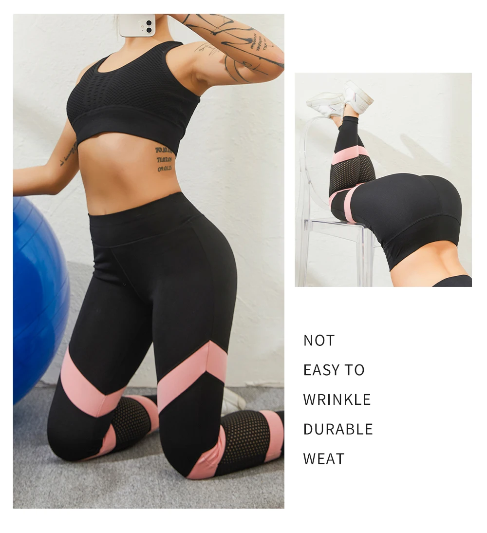 pink leggings SALSPOR Women Mesh Fitness Leggings High Wasit Sexy Patchwork Seamless Push Up Leggings Women Stretch Stripes Leggins Female adidas leggings