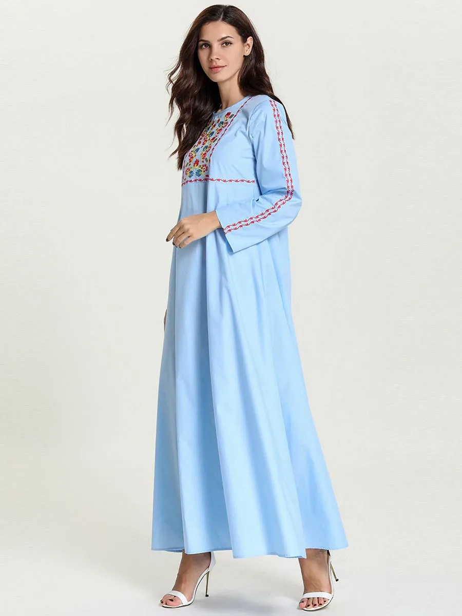 Muslim Abaya Dress Women Turkey Islamic UAE A-line Maxi Hijab Jilbab Vestidos Kimono Moroccan Kaftan Robe Arab Floral Elbise |