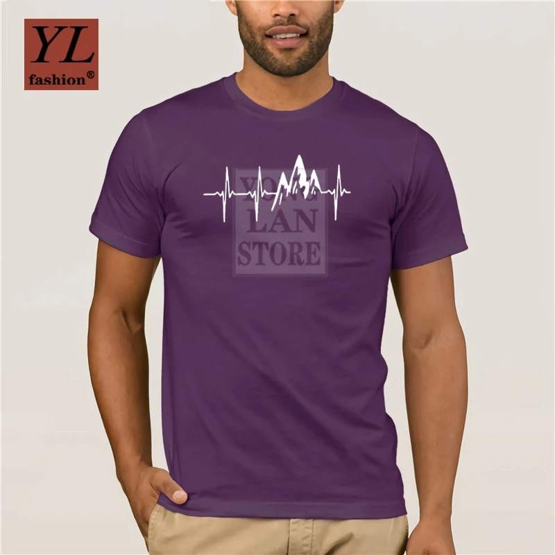 

Personality T-shirt Mountain In My Heartbeat T Shirt For Men Hiking Walking T Shirt Climbing Funny Graphic Tees