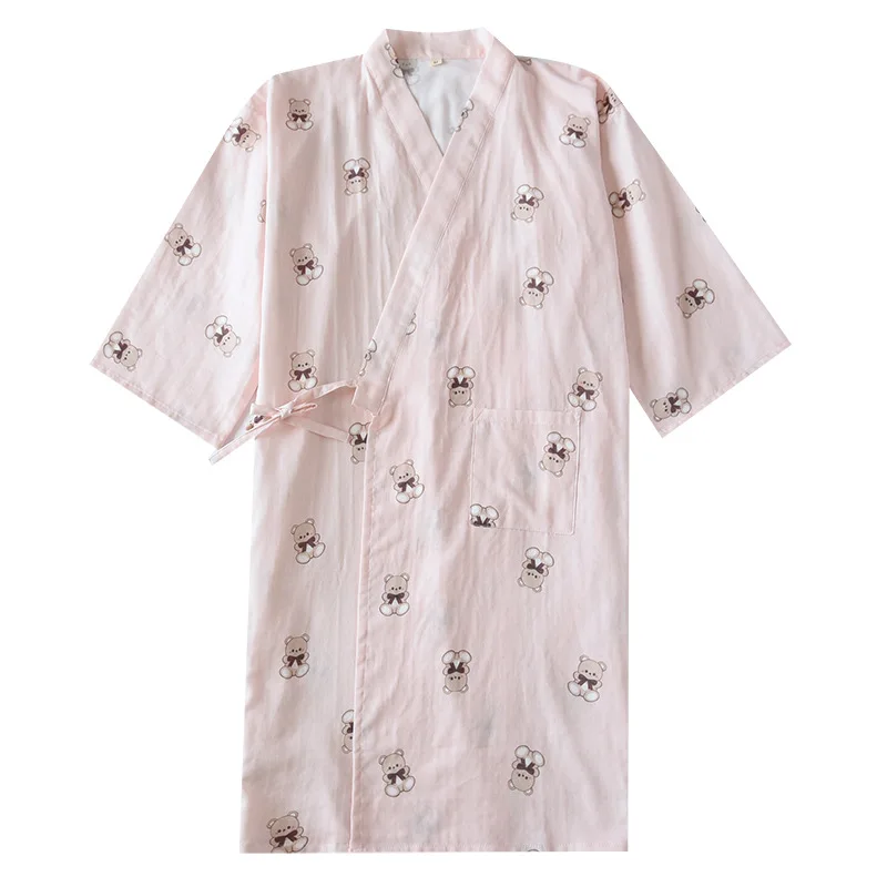 

Japanese-Style Women's Dressing Gowns 100% Cotton Kimono Sleepwear Robe Summer Couple Nightwear Homewear Long Pajamas Bathrobe