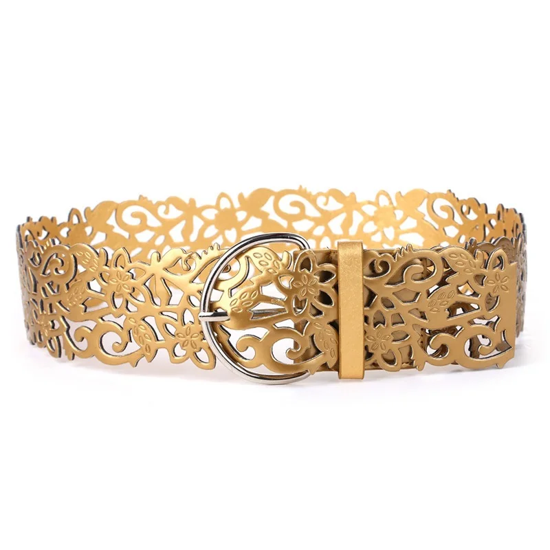 

Colle Trendy Hollow Out Women Belts Vintage Style Fashion Belts Retro Leather Wide Waistband Flower