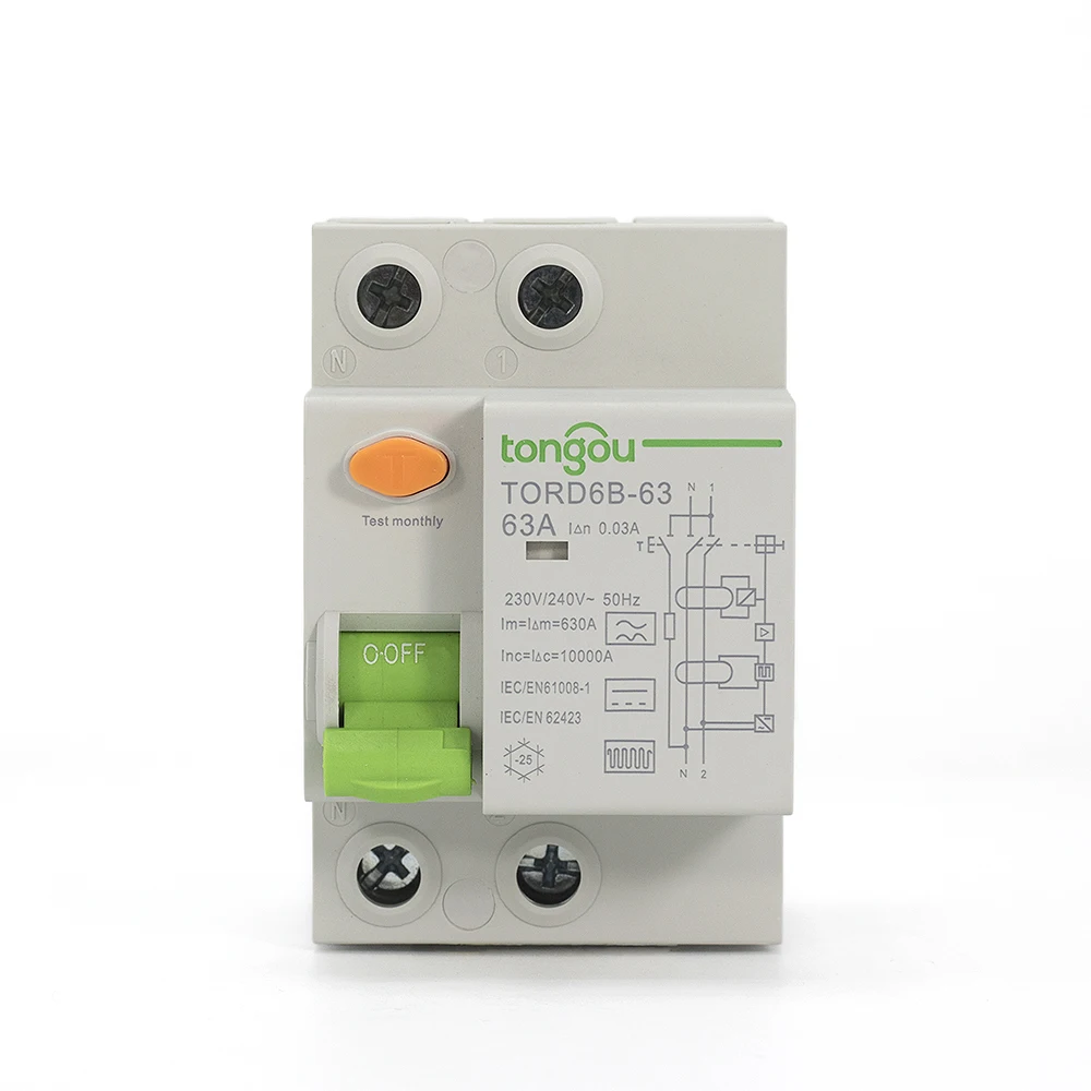 2-полюсный 63 Amp 30 мА Тип B 10KA RCCB RCD 230V 400V автоматический выключатель для EV PV