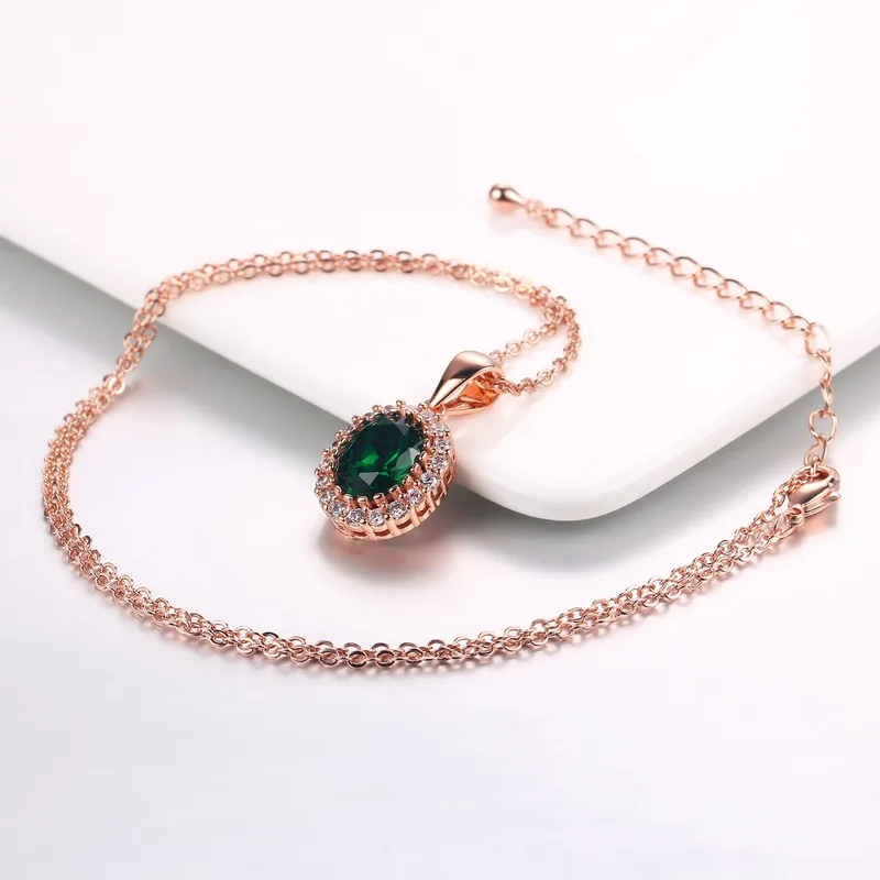 14K розовое золото Колье из горного хрусталя кулон ожерелье для Длинная цепочка