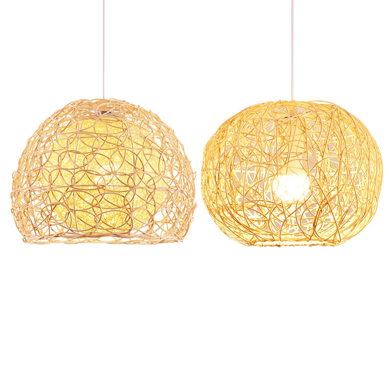 

Современные подвесные светильники ручной работы E27, ротанговая лампа для столовой, бара, Ретро Декор для дома, лофт, светодиодное освещение, ...
