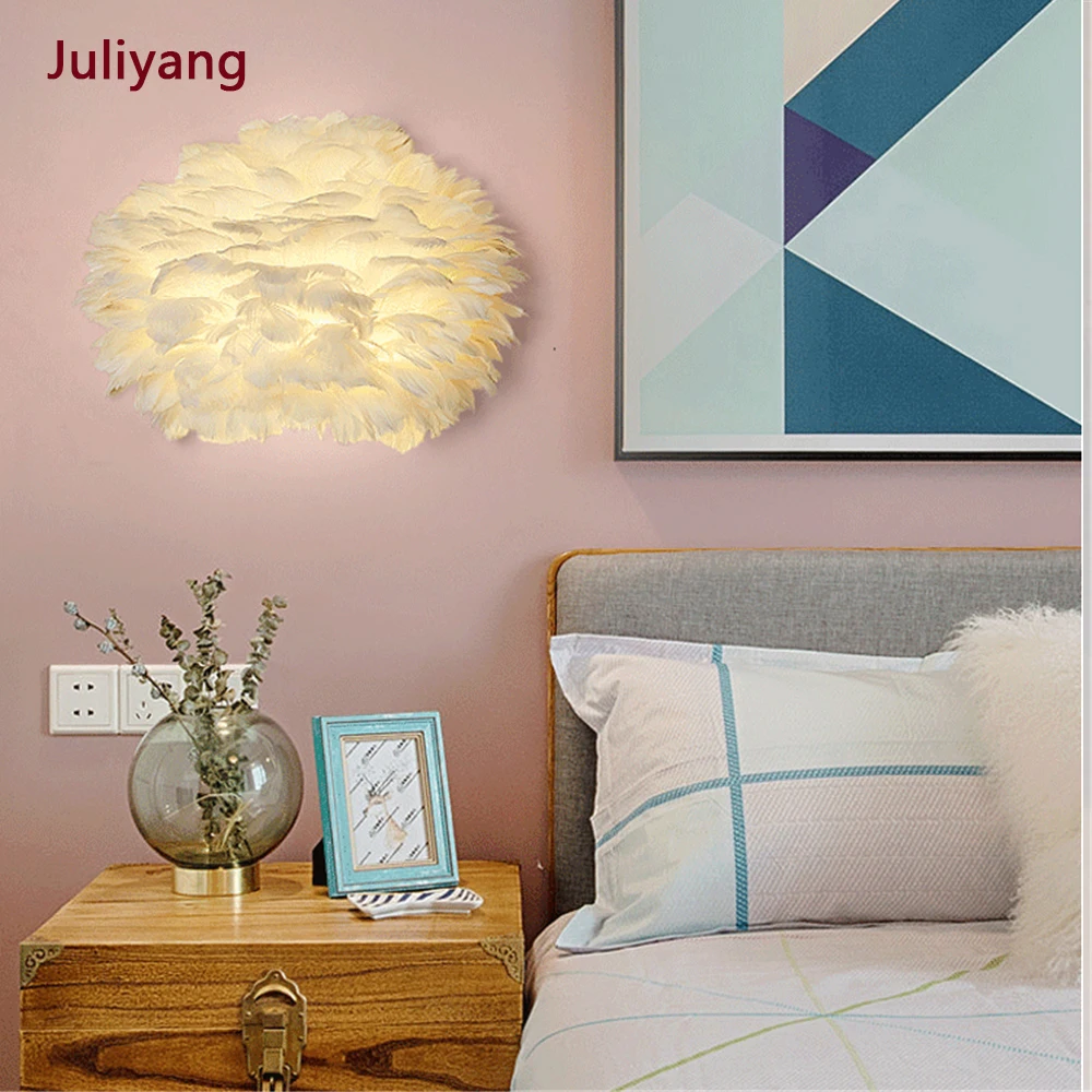 Настенная лампа с перьями современный прикроватный светильник для спальни