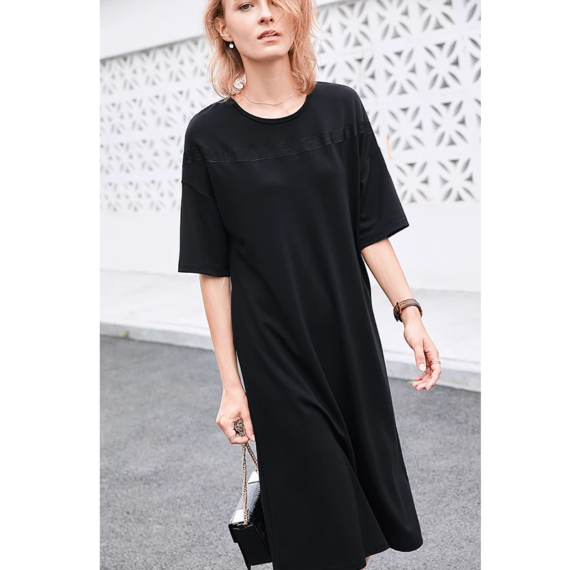 Женское праздничное платье AMII однотонное стильное средней длины с круглым