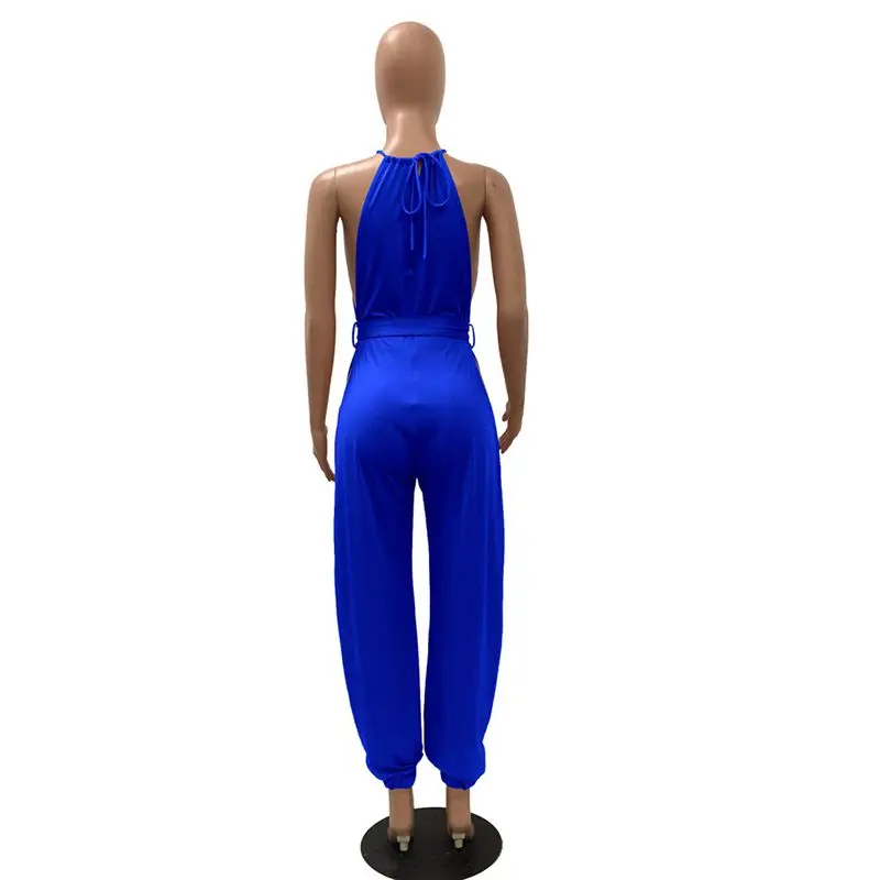 

Sexy Halter Sleeveless Hollow Out Leggings Jumpsuit Loose Lounge Wear One Piece Night Club Outfits Streetwear Y2k Clothes