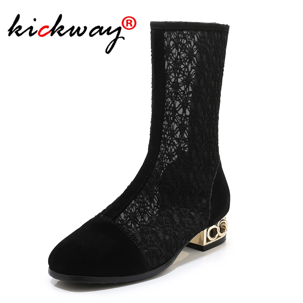 Летние пикантные ботинки на среднем каблуке Модные Женские однотонные с острым