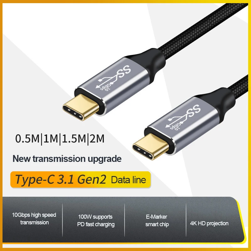 

For Samsung S10 Note20 USB 3.1 To Type C Cable 5A PD 100W Fast Data Cable For Macbook Pro 10Gbps USB-C Type-C Quick Cord Cable