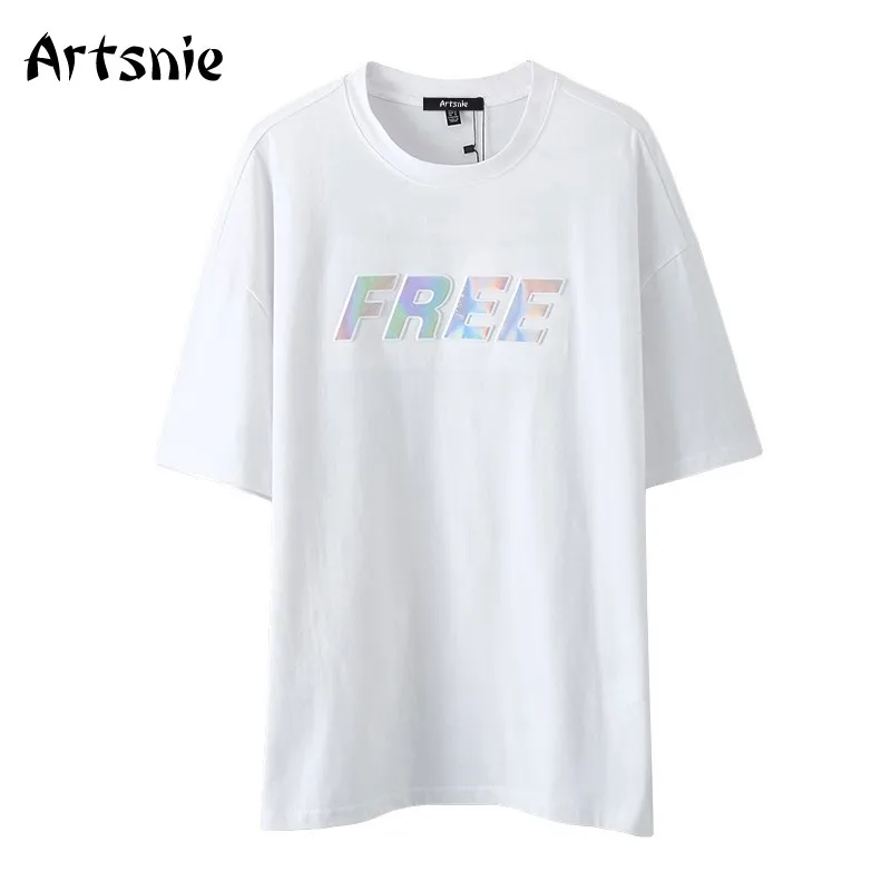 

Женская футболка с круглым вырезом Artsnie, белая уличная футболка большого размера с коротким рукавом и надписью, лето 2021