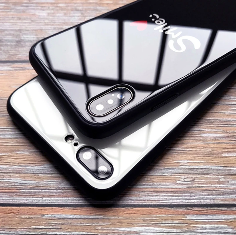 

For Huawei Honor 30 Pro Plus 30S 20 Case Simple smile pattern Hard Tempered Glass back silicone Cover For Honor 20s 20i v20