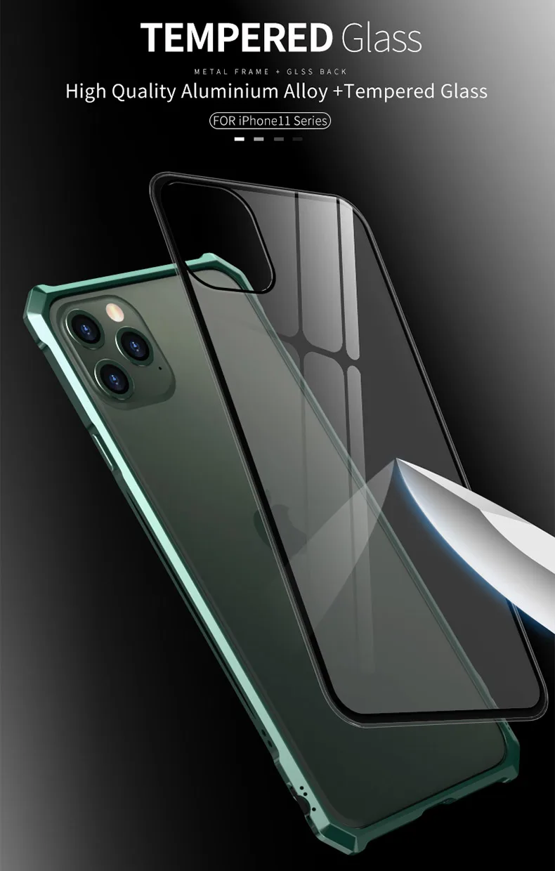 Роскошный металлический корпус для iphone 11 Pro Max, задняя крышка из закаленного стекла для iphone 11 Pro, алюминиевая рамка для iphone 11