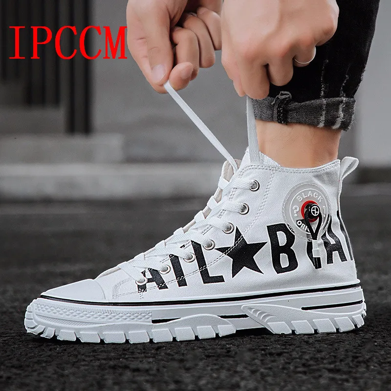 Осень 2019 г. Новые мужские высокие парусиновые туфли Корейский Стиль Тренд