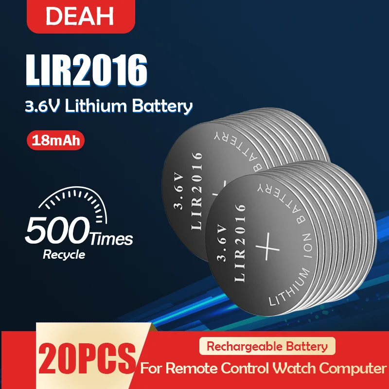 20 шт. LIR2016 LIR 2016 3 6 В перезаряжаемая литиевая батарея для часов пультов
