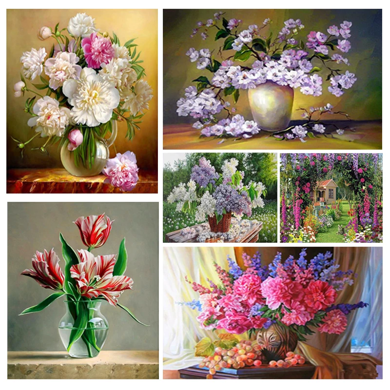 

DIY Floral Painting By Number Kit Garden Flower Picture Acrylic Hand-painted Oil Painting Art Home Decor Frameless 40*50cm