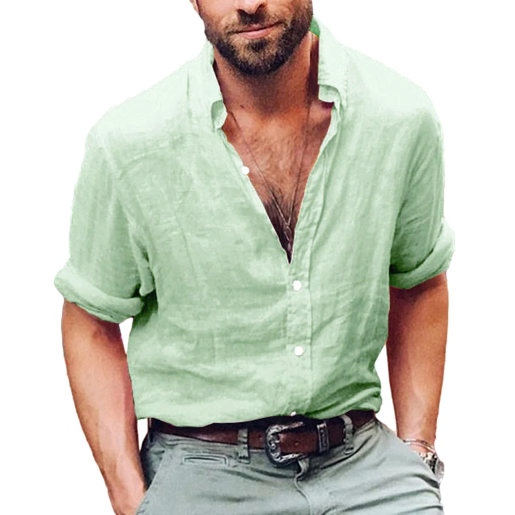 

2021 Mens Button Up Shirts Long Sleeve Linen Beach Casual Cotton Summer Lightweight Tops Cotton Linen Breathable Soft Comfort