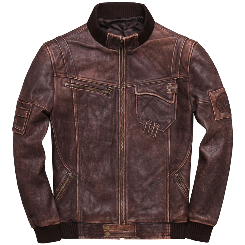 2020 Genuine Male Head Layer Pure Cowhide Do Used Baseball Leather Clothing Loose Coat Short Fund Fashion | Мужская одежда