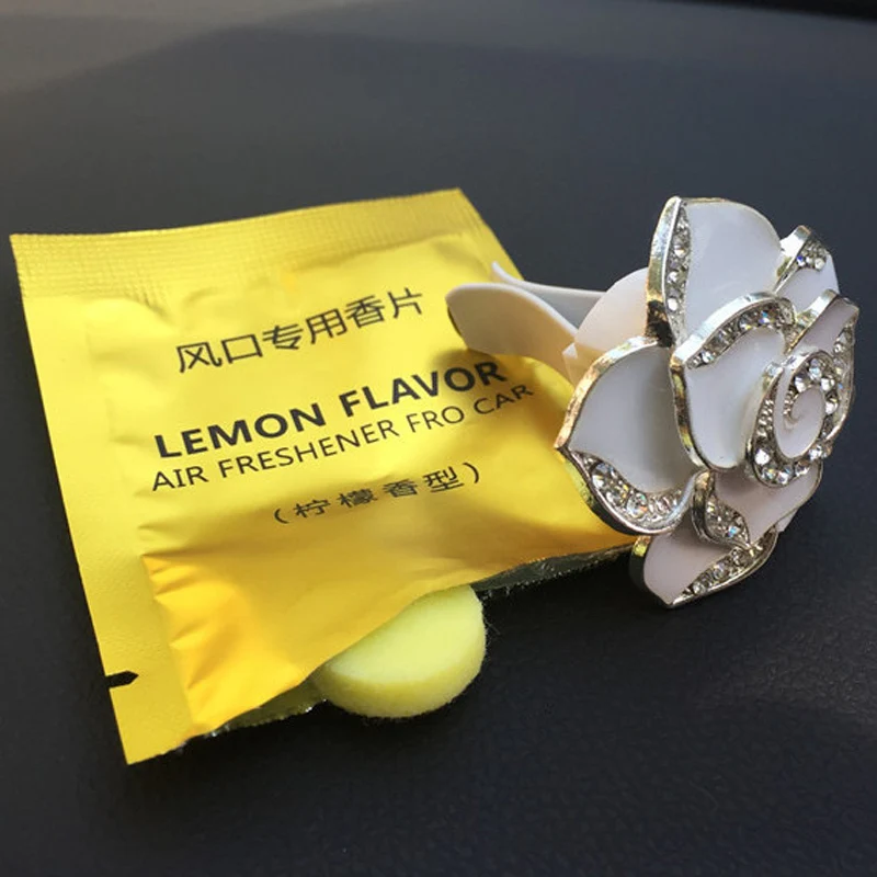 1 пара Rhinestone Camellia цветок освежитель автомобиля новая воздушная Зажимная скоба кондиционер Parfum Voiture автомобиль Inndoor освежитель воздуха Авто Geur