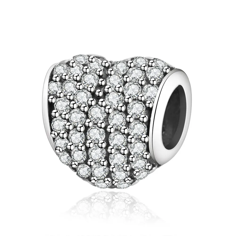 

Wholesale Price Valentine Original Silver With Zircon Heart Bead Charm Fit Charm Bracelets DIY Jewelry Making Accessories
