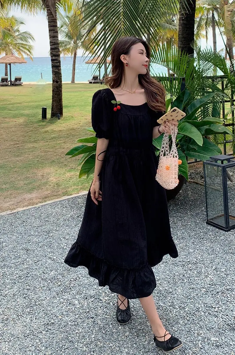 

8033# Summer Fashion Black Maternity Maxi Long Dress Elegant Drawstring Slim A Line Loose Clothes for Pregnant Women Pregnancy