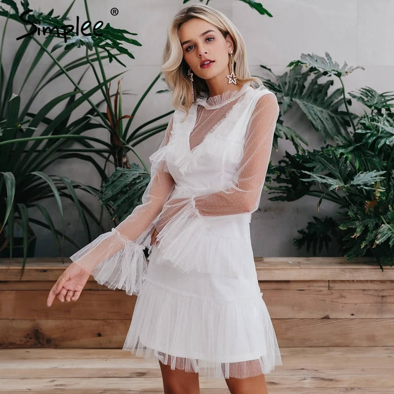 Женское сетчатое белое платье Simplee в горошек женское облегающее праздничное