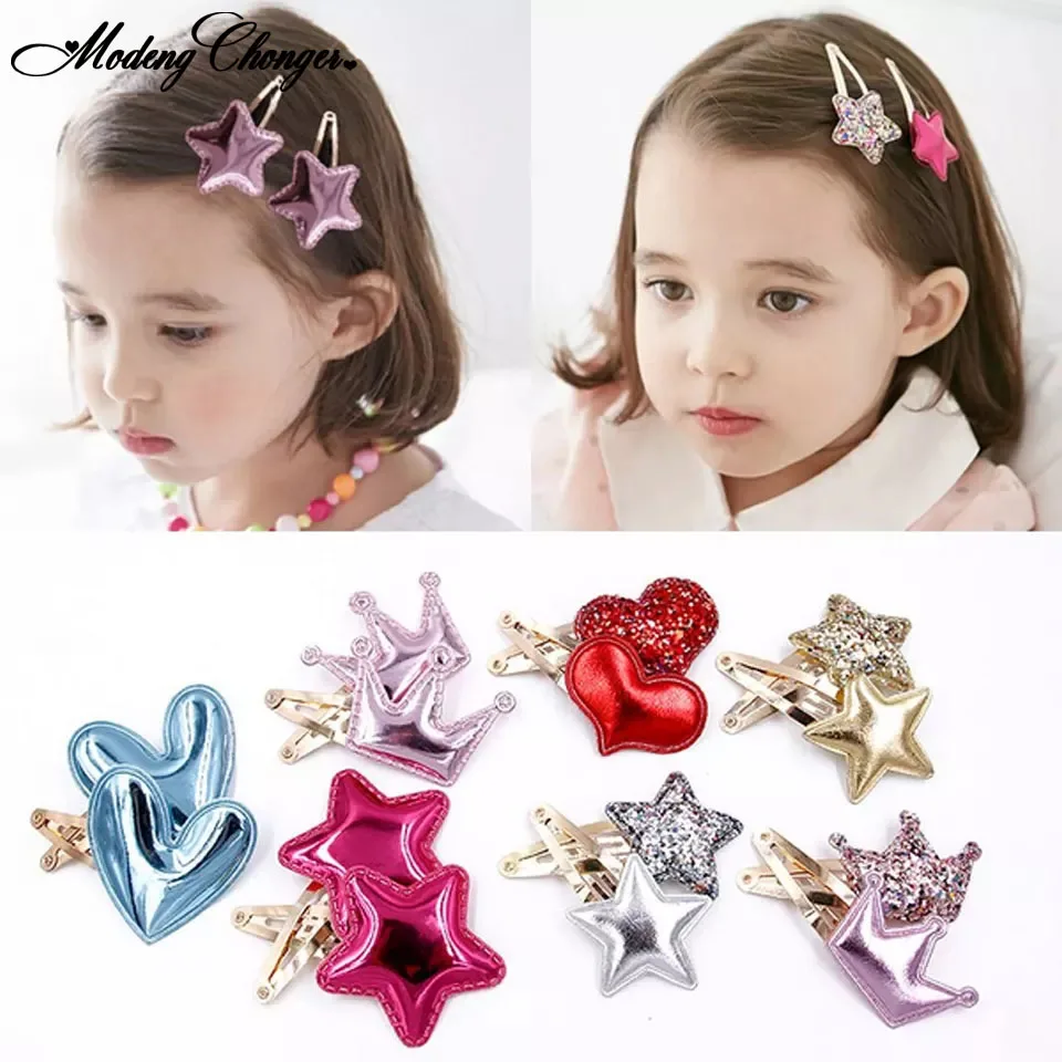 

2 Pcs Fashion BB Clips Princess Headwear Barrettes Hair Holder Girls Cute Shine Heart Crown Star Hairpins Kids Hair Accessories