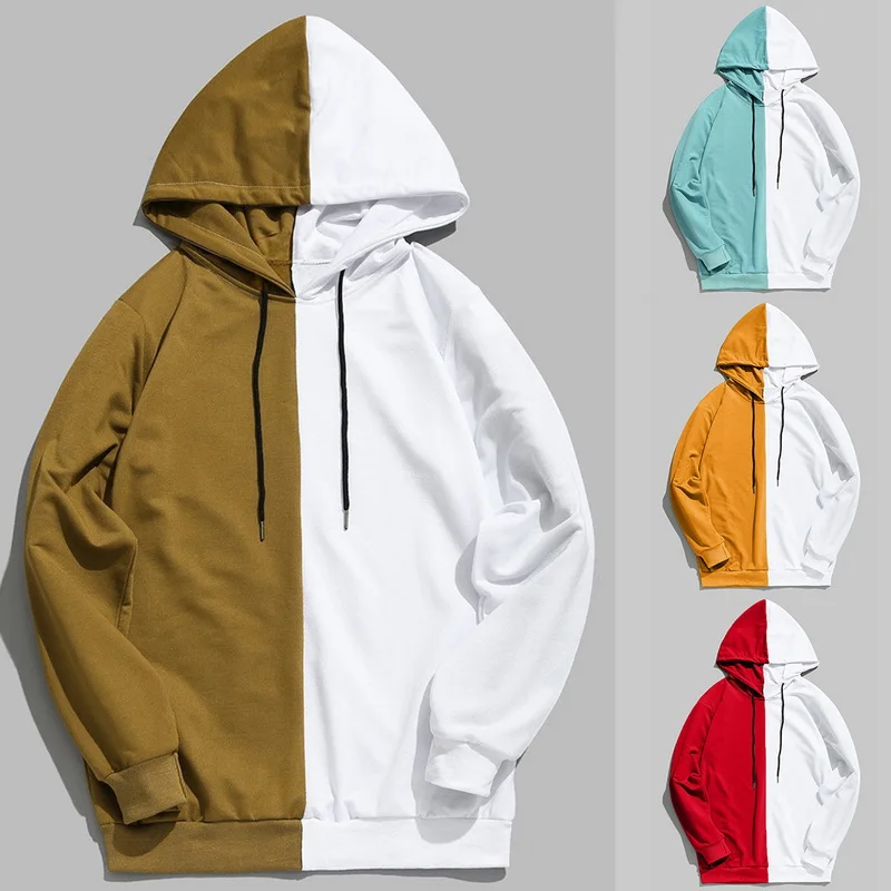 

Long Sleeve Men's Hoodies Hood Half Black Half White Cool Plain Hoodies Men Patchwork Cotton Sweatshirt Male Hoody Fashion Women