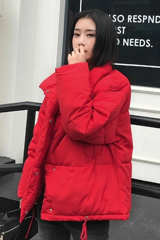 red metal button Осенне-зимняя куртка женская парка s Mujer модное пальто свободная куртка со стоячим воротником Женская парка Теплая Повседневная Пальто размера плюс - Цвет: red metal button