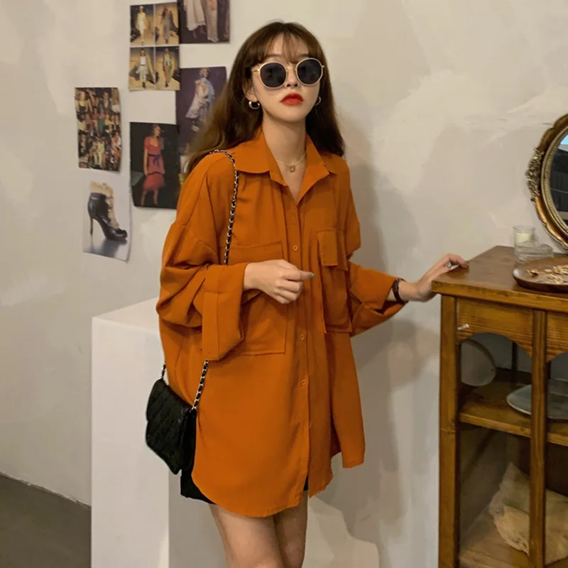 

Button Up Shirt Women Women's Shirt Clothing Autumn 2021 New Style Outer Wear Loose Medium And Long Design Fashion Long Sleeved