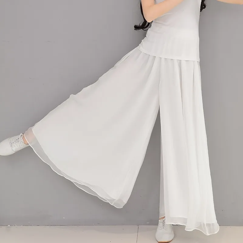Летние мягкие тонкие удобные белые шифоновые женские штаны универсальные