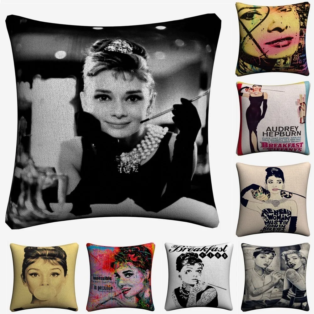 Одри Хепберн фильм портрет декоративная льняная подушка для дивана размером 45*45