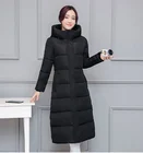 Зимняя Новая Женская пуховая куртка из хлопка, повседневная однотонная Толстая теплая длинная парка с капюшоном, женские куртки с карманами, синтепон, зимние пальто, женская