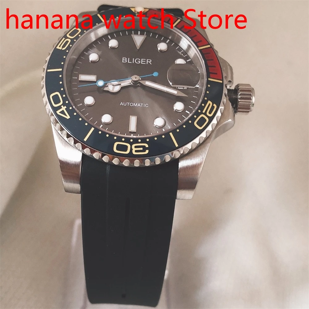 

Automatic Men's Watch NH35/MIYOTA 8215 Movement Sapphire Glass Date Black Rubber Strap Aluminum Bezel Insert Luminous