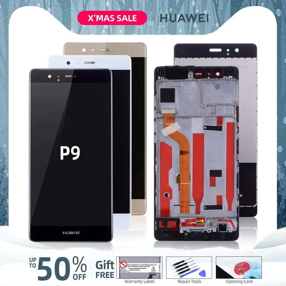 Дисплей для HUAWEI P9 EVA-L09 EVA-L19 LCD в сборе с тачскрином на рамке 5.2'' черный белый золото