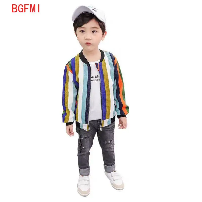 

Весенняя модная осенняя одежда для маленьких мальчиков, детские пальто для мальчиков, полосатая Золотая Бархатная цветная хлопковая бейсб...