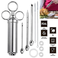 stainless steel seasoning syringe needle barbecue tool with 3 different needles and 2 brushes meat poultry tools