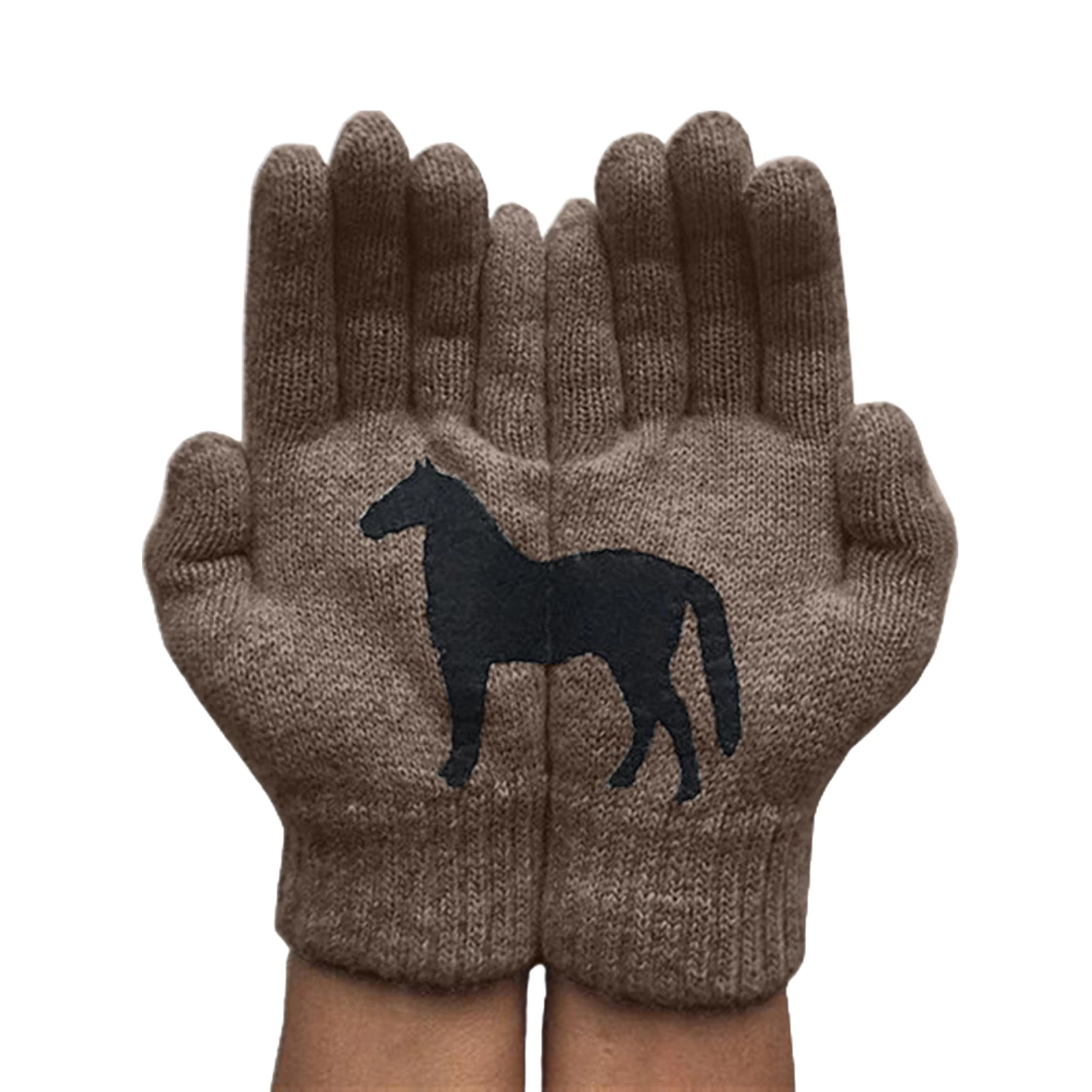 

Women Mittens 1 Pair Woolen Cartoon Horse Pattern Floral Print Outdoor Coldproof Gloves Winter Warm thick Touch Screen Gloves