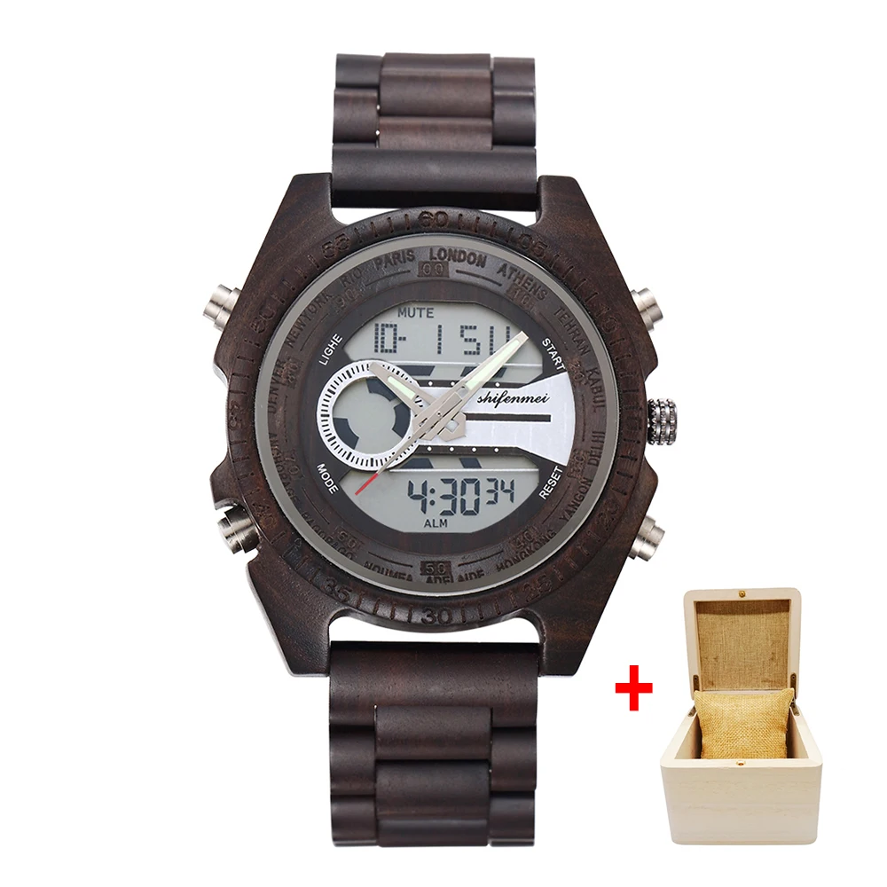 black with box Мужские часы, деревянные часы, спортивные цифровые мужские часы, лучший бренд, Роскошные, светодиодный, цифровые часы, деревянные наручные часы, мужские часы - Цвет: black with box