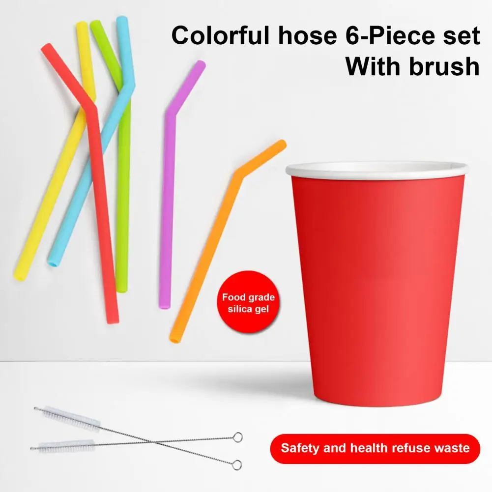 

1 Set Silicone Foldable Reliable Drink Straw Elastic Soft Water Straw for Home
