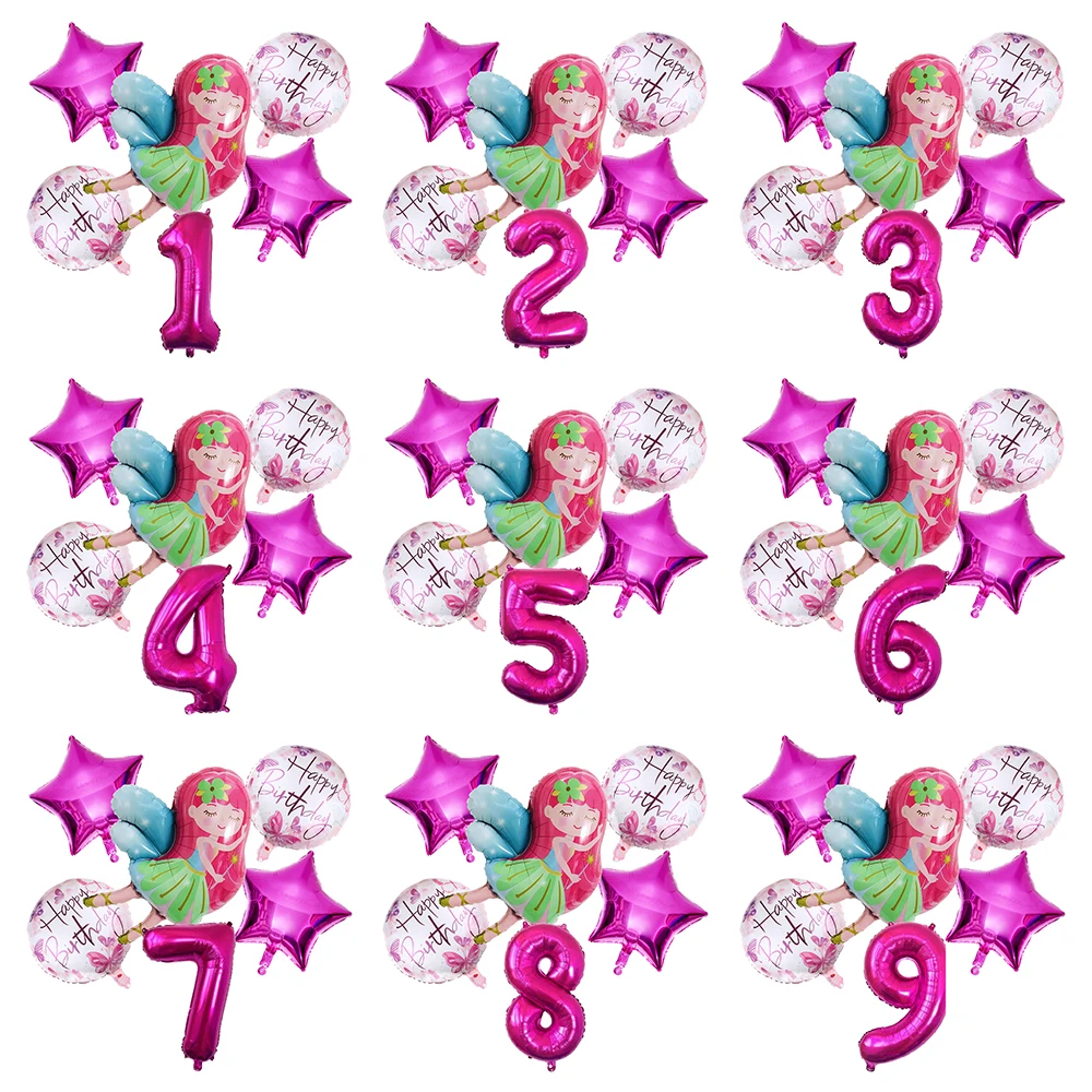

6pcs Fairy Butterfly Foil Balloons Rose Red Number Ballon Girl Birthday Party Decorations Birthday Balloon 1 Years Baby Shower