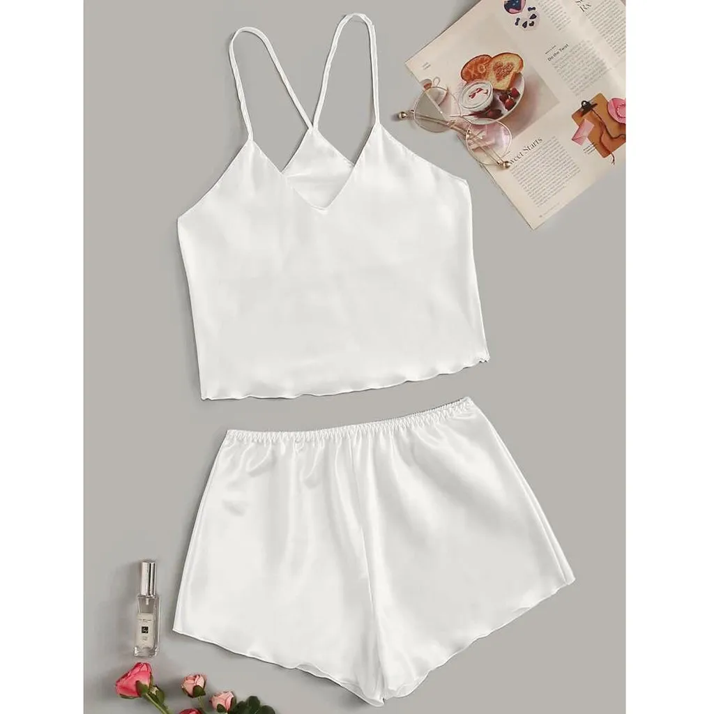 

Women Sexy-Lingerie Pajamas Nightwear Set Satin Silk Babydoll Lace Up Sleepwear lencera sexy 2021