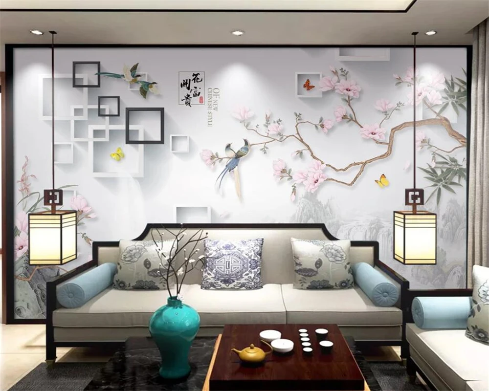

beibehang Custom photo wallpaper Chinese hand-painted flowers and birds flowing water make money TV sofa background wallpaper